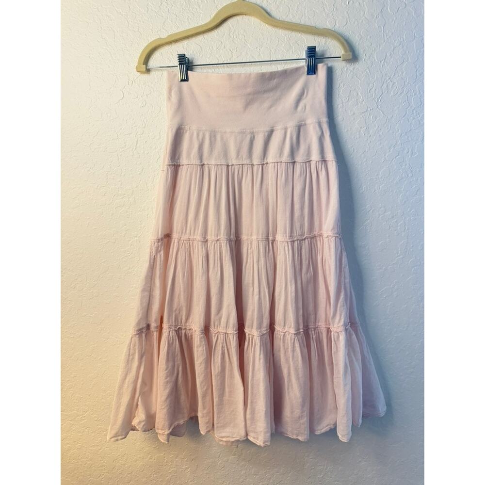 Hard Tail Forever Blush Pink Tiered Midi Skirt Wide Waistband Size 14